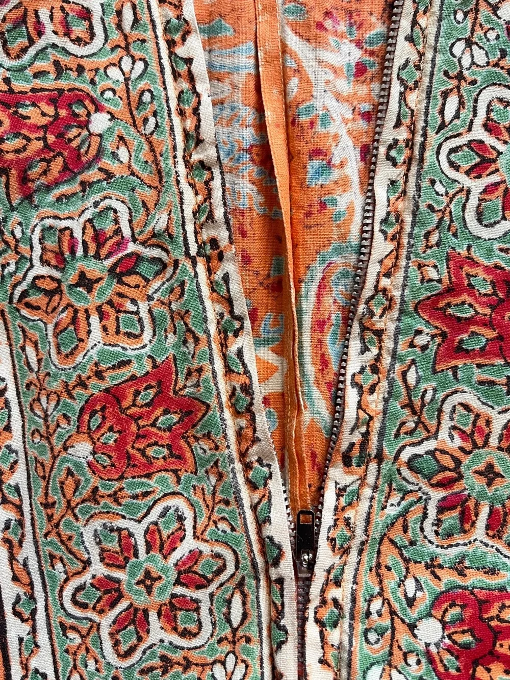 Vintage Maxi Caftan Robe Cotton Paisley Block Print 1970s Boho Hippie Kaftan - Picture 10 of 12